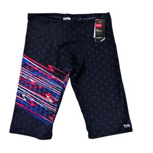 TYR Mens Victorious Jammer Swim Suit Navy Red White Stars SVIC7A Size 34 NWT